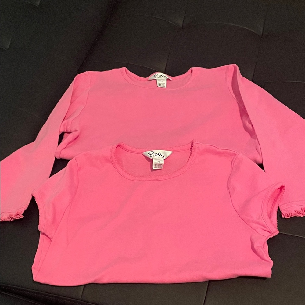 Lilly Pulitzer Two Tops Vibrant Pink Long Sleeve and short sleeve Tees size 14